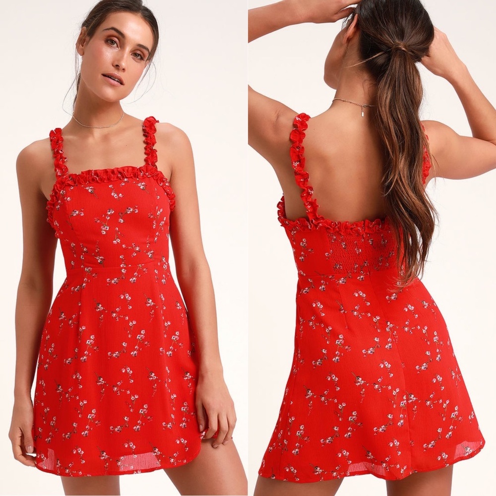 LULU’S In the Garden Floral Skater Dress Size L